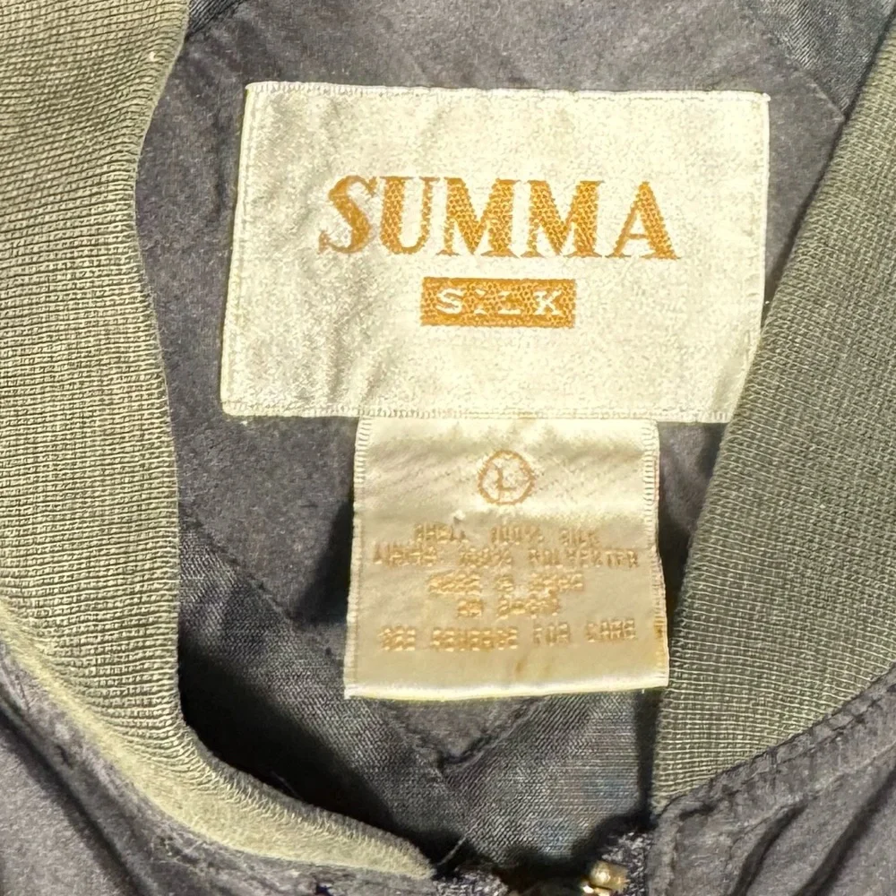 Summa 100% Silk Bomber Jacket Men's‎ Large Black Vintage Full Zip Lightweight